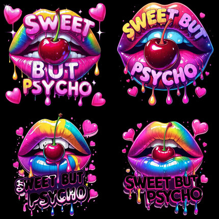 Sweet But Psycho Lips PNG – 4 Neon Rainbow Drip Cherry Files Digital File Style-Junction Custom Designs & Prints