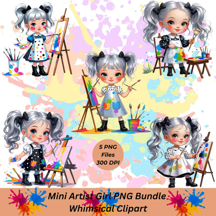 Mini Artist Girl PNG – 5 Whimsical Clipart Files for Sublimation Digital File Style-Junction Custom Designs & Prints