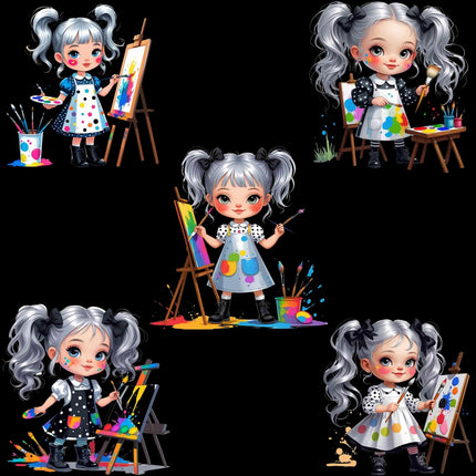 Mini Artist Girl PNG – 5 Whimsical Clipart Files for Sublimation Digital File Style-Junction Custom Designs & Prints