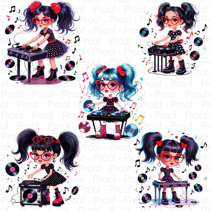Retro DJ Girl PNG – 5 High-Res Clipart Files for Sublimation Digital File Style-Junction Custom Designs & Prints