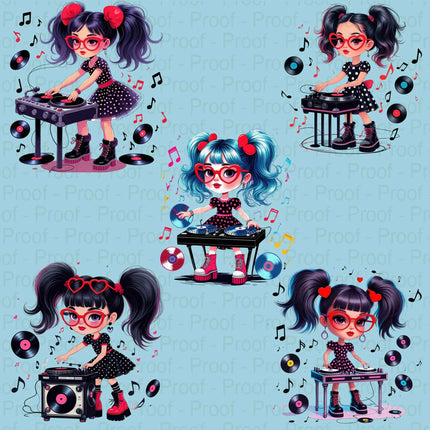 Retro DJ Girl PNG – 5 High-Res Clipart Files for Sublimation Digital File Style-Junction Custom Designs & Prints