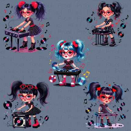 Retro DJ Girl PNG – 5 High-Res Clipart Files for Sublimation Digital File Style-Junction Custom Designs & Prints