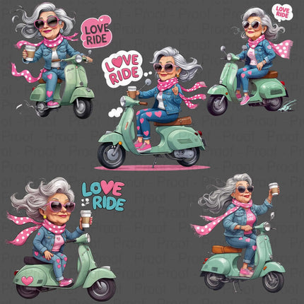 Cool Grandma Scooter PNG Bundle – 5 High-Res Sublimation Files Digital File Style-Junction Custom Designs & Prints