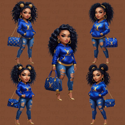 Royal Blue Fashion Girl PNG – High-Res Clipart for Sublimation Digital File Style-Junction Custom Designs & Prints