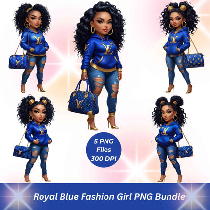 Royal Blue Fashion Girl PNG – High-Res Clipart for Sublimation Digital File Style-Junction Custom Designs & Prints
