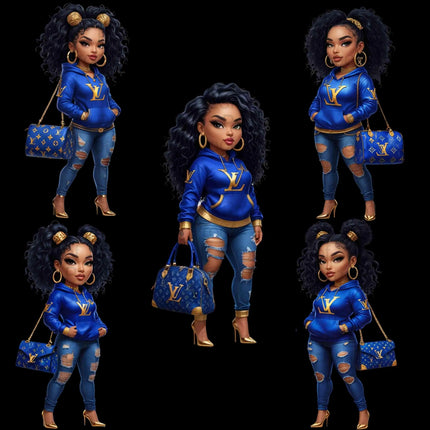 Royal Blue Fashion Girl PNG – High-Res Clipart for Sublimation Digital File Style-Junction Custom Designs & Prints