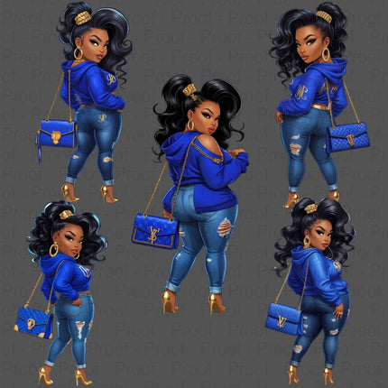 Thick Sassy Sistas PNG – Royal Blue Fashion Clipart Bundle Digital File Style-Junction Custom Designs & Prints