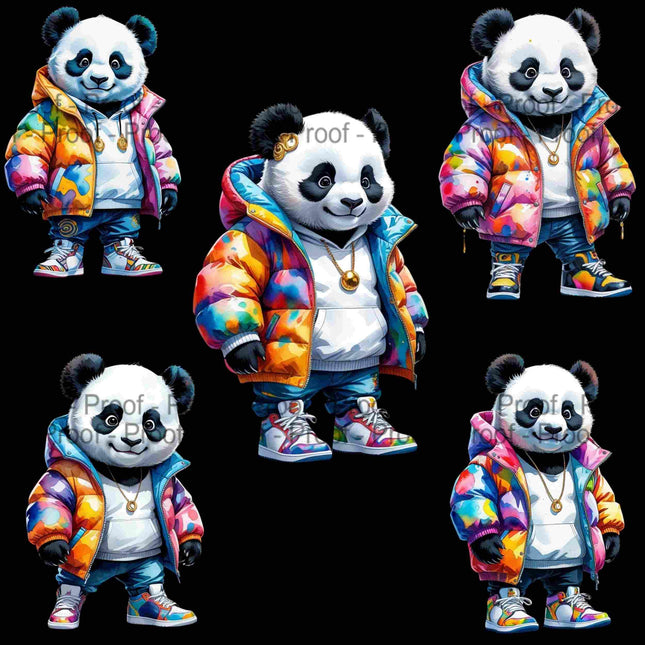 Watercolor Panda Clipart Bundle of 5 Vibrant Streetwear Panda Digital File Style Junction – Custom Digital Designs & Apparel