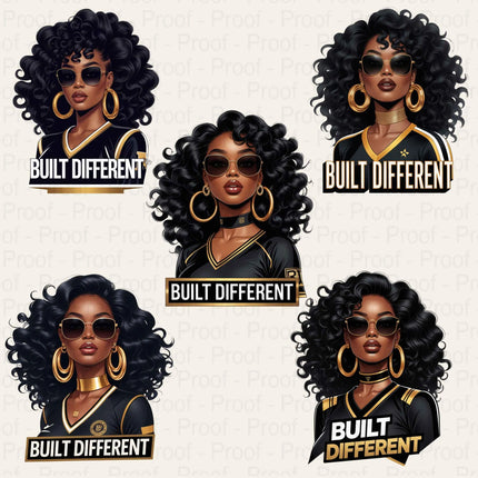 Built Different PNG Bundle – 5 Black Queen Clipart Files Digital File Style-Junction Custom Designs & Prints