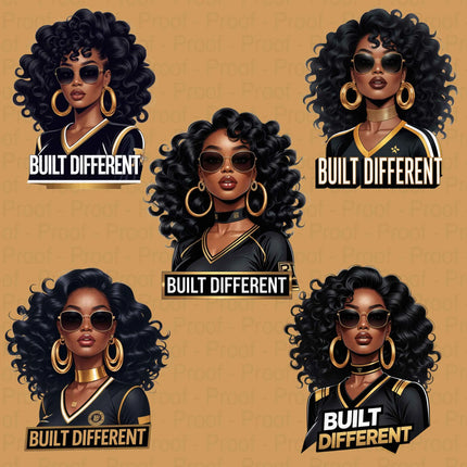 Built Different PNG Bundle – 5 Black Queen Clipart Files Digital File Style-Junction Custom Designs & Prints