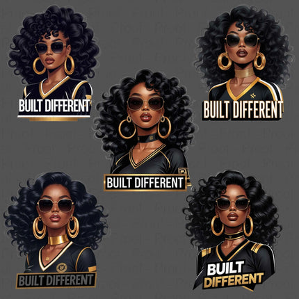 Built Different PNG Bundle – 5 Black Queen Clipart Files Digital File Style-Junction Custom Designs & Prints