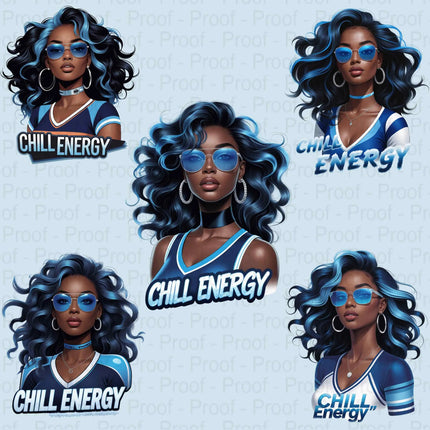 Ice Blue Afro Queen PNG – 5 Chill Energy Clipart Files Digital File Style-Junction Custom Designs & Prints