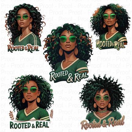 Rooted & Real PNG – 5 Afro Soul Sister Clipart Files for Sublimation Digital File Style-Junction Custom Designs & Prints
