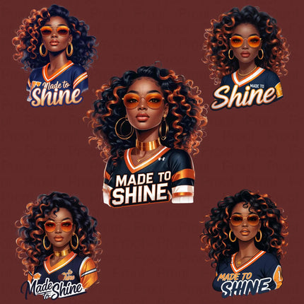 Made to Shine PNG – 5 Burnt Orange & Gold Afro Queen Designs Digital File Style-Junction Custom Designs & Prints