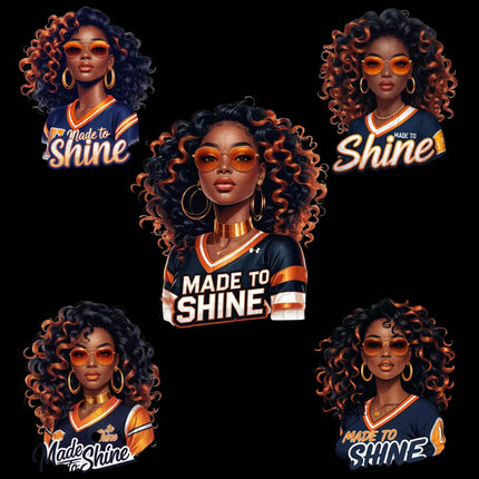 Made to Shine PNG – 5 Burnt Orange & Gold Afro Queen Designs Digital File Style-Junction Custom Designs & Prints