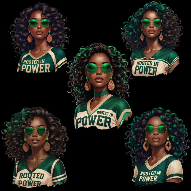 Rooted in Power PNG Bundle of 5 Emerald & Beige Afro Woman Digital File Style Junction – Custom Digital Designs & Apparel