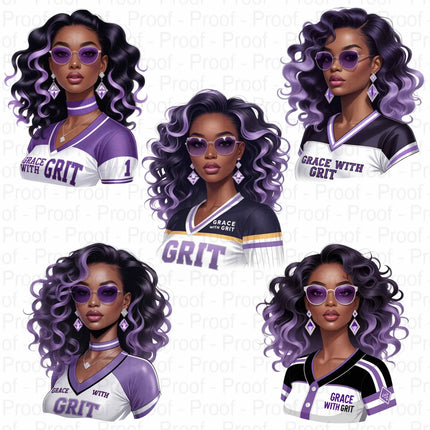 Grace with Grit PNG – 5 Lavender Afro Woman Clipart Designs Digital File Style-Junction Custom Designs & Prints