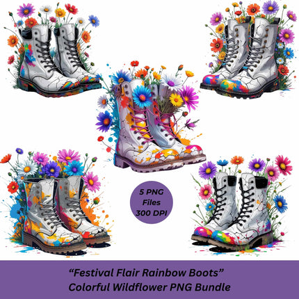Festival Flair Boots PNG – 5 Rainbow Floral Sublimation Designs Digital File Style-Junction Custom Designs & Prints