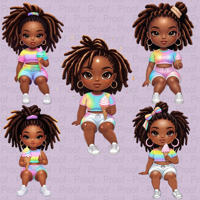 Curly Black Girl Clipart PNG Bundle of 5 Sitting Pose Ice Cream Art Digital File Style Junction – Custom Digital Designs & Apparel