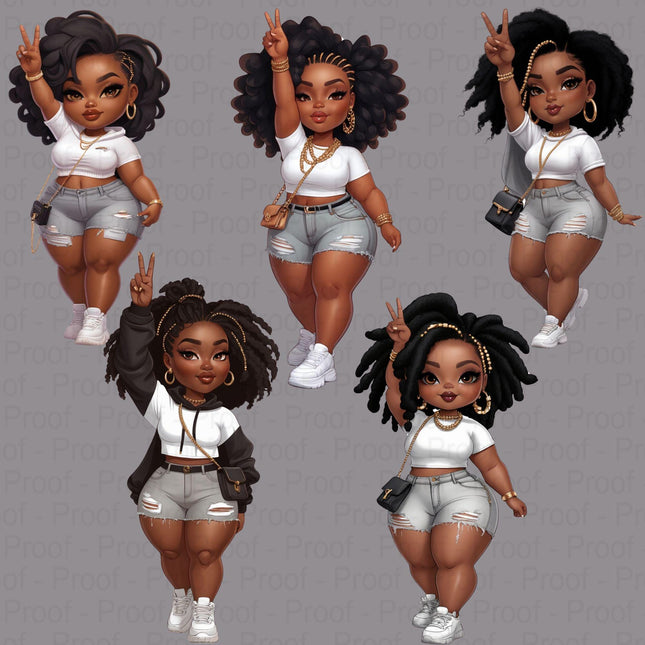 Peace Sign Curvy Black Girl PNG Bundle of 5 Digital File Style Junction – Custom Digital Designs & Apparel