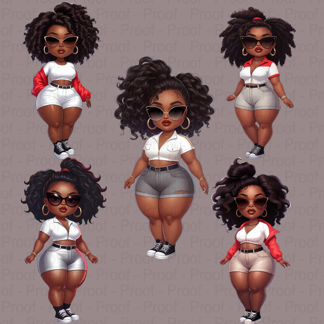 Curvy Black Girl Power Pose Clipart Bundle of 5 Digital File Style Junction – Custom Digital Designs & Apparel