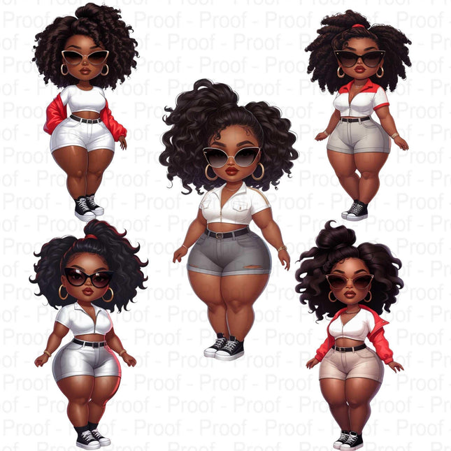 Curvy Black Girl Power Pose Clipart Bundle of 5 Digital File Style Junction – Custom Digital Designs & Apparel