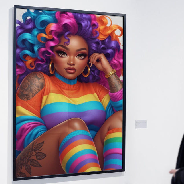 Rainbow Afro Black Girl Wall Art | Vibrant Digital Portrait | 3 High-Res JPGs | Curly Hair Fashion | Pride Decor | Bold Printable Download Etsy