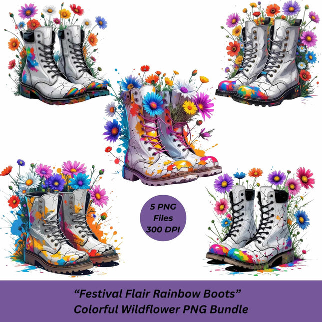 Festival Colorful Flair Rainbow Combat Boots PNG Bundle 5 Digital File Style Junction – Custom Digital Designs & Apparel