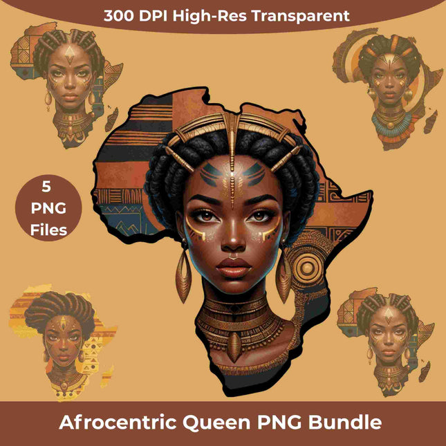 Afrocentric Queen PNG Bundle 5 High-Res Transparent African Map Digital File Style Junction – Custom Digital Designs & Apparel
