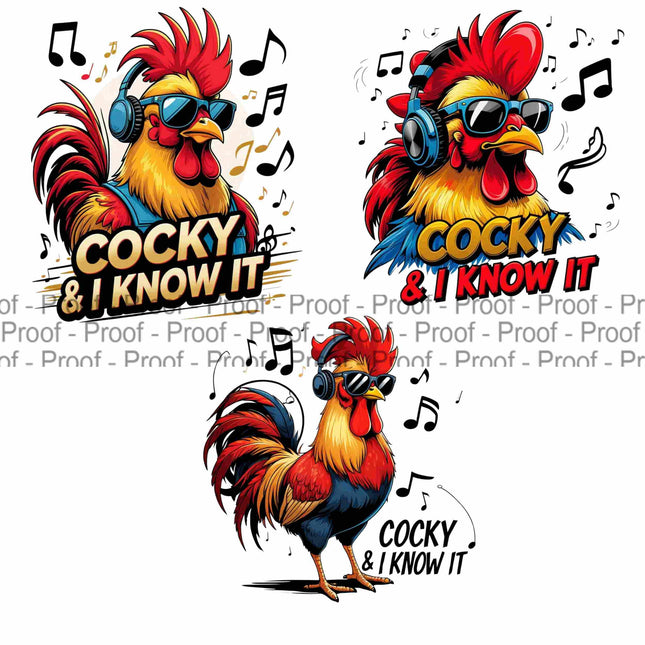 Cocky & I Know It PNG Bundle of 3 Bold Rooster Music Clipart Files Digital File Style Junction – Custom Digital Designs & Apparel