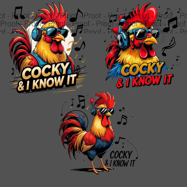 Cocky & I Know It PNG Bundle of 3 Bold Rooster Music Clipart Files Digital File Style Junction – Custom Digital Designs & Apparel