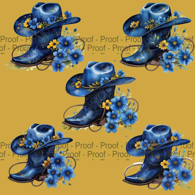 Floral Blue Cowgirl Hat & Boots PNG Bundle of 5 High-Res Western Digital File Style Junction – Custom Digital Designs & Apparel