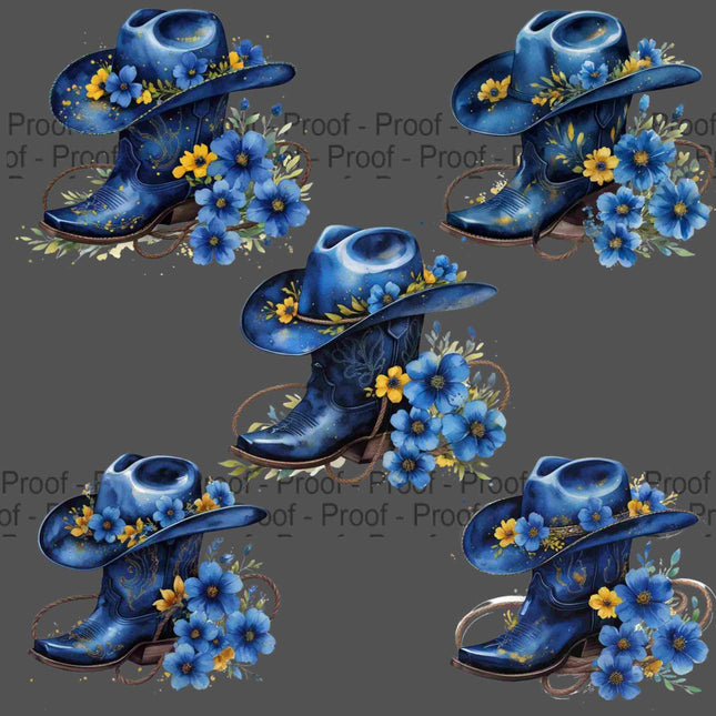 Floral Blue Cowgirl Hat & Boots PNG Bundle of 5 High-Res Western Digital File Style Junction – Custom Digital Designs & Apparel