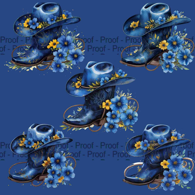 Floral Blue Cowgirl Hat & Boots PNG Bundle of 5 High-Res Western Digital File Style Junction – Custom Digital Designs & Apparel