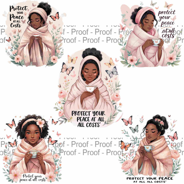 Protect Your Peace at All Costs PNG Bundle of 5 Afro Women Digital File Style Junction – Custom Digital Designs & Apparel