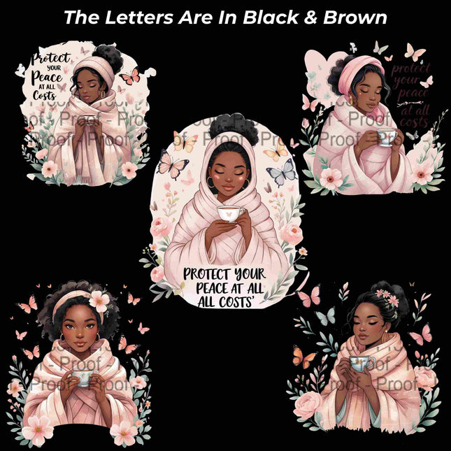 Protect Your Peace at All Costs PNG Bundle of 5 Afro Women Digital File Style Junction – Custom Digital Designs & Apparel