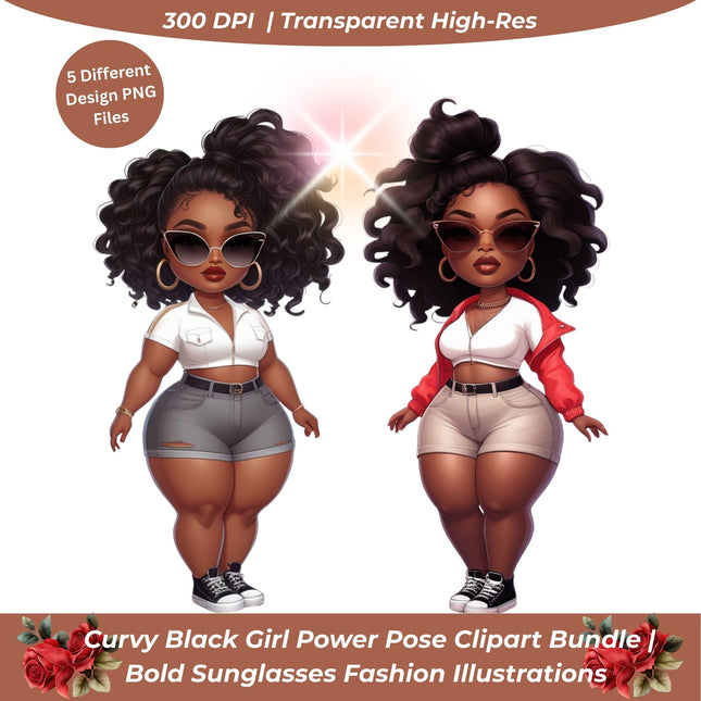 Curvy Black Girl Power Pose Clipart Bundle of 5 Digital File Style Junction – Custom Digital Designs & Apparel