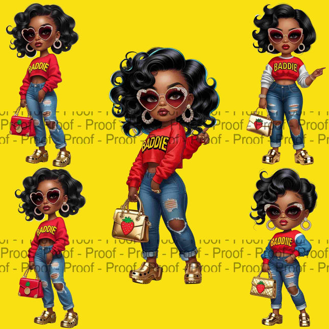 Baddie Girl Clipart Bundle of 4 High-Res 300 DPI Transparent PNGs Digital File Style Junction – Custom Digital Designs & Apparel