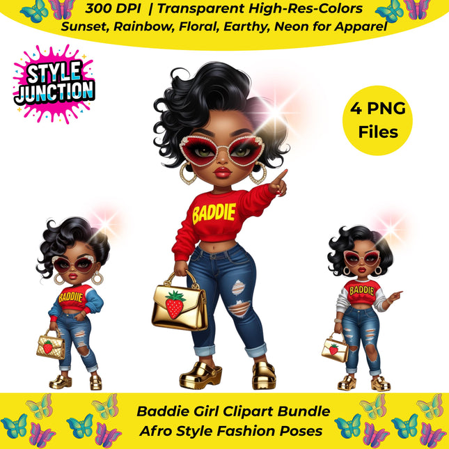 Baddie Girl Clipart Bundle of 4 High-Res 300 DPI Transparent PNGs Digital File Style Junction – Custom Digital Designs & Apparel
