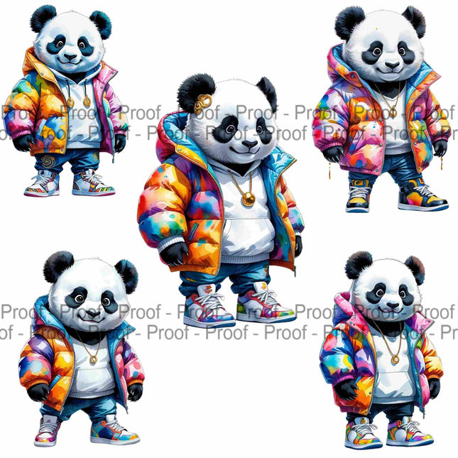 Watercolor Panda Clipart Bundle of 5 Vibrant Streetwear Panda Digital File Style Junction – Custom Digital Designs & Apparel
