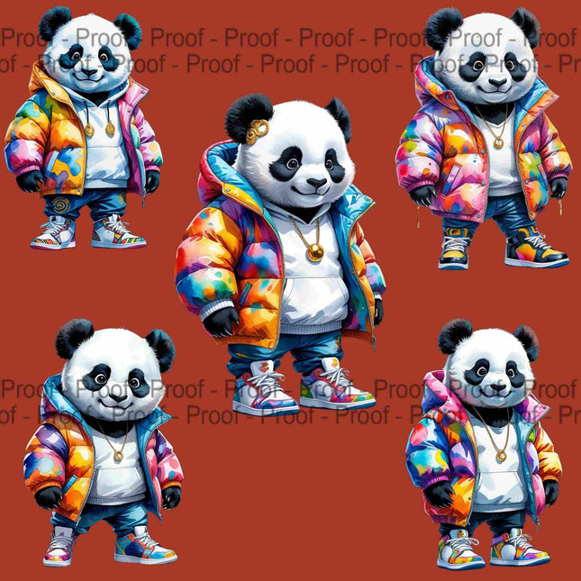 Watercolor Panda Clipart Bundle of 5 Vibrant Streetwear Panda Digital File Style Junction – Custom Digital Designs & Apparel