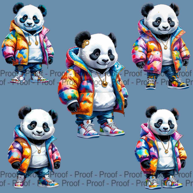 Watercolor Panda Clipart Bundle of 5 Vibrant Streetwear Panda Digital File Style Junction – Custom Digital Designs & Apparel