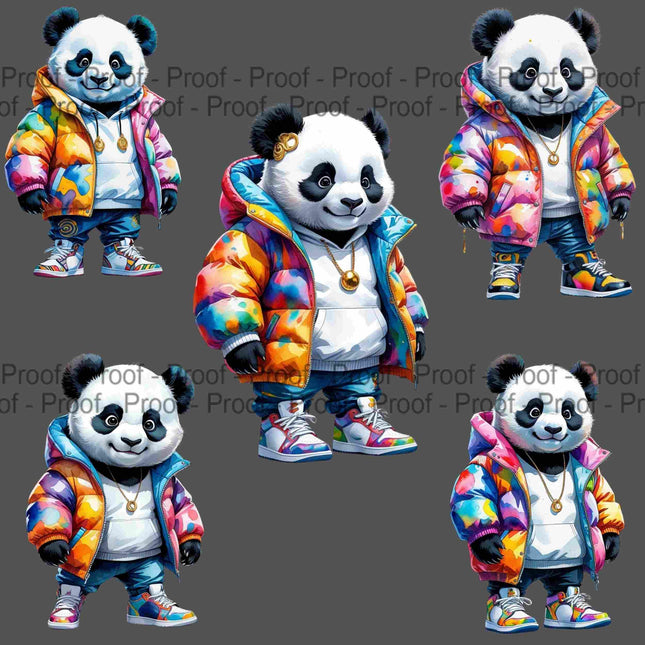 Watercolor Panda Clipart Bundle of 5 Vibrant Streetwear Panda Digital File Style Junction – Custom Digital Designs & Apparel