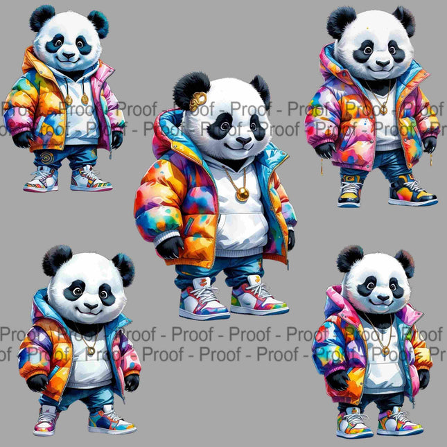 Watercolor Panda Clipart Bundle of 5 Vibrant Streetwear Panda Digital File Style Junction – Custom Digital Designs & Apparel