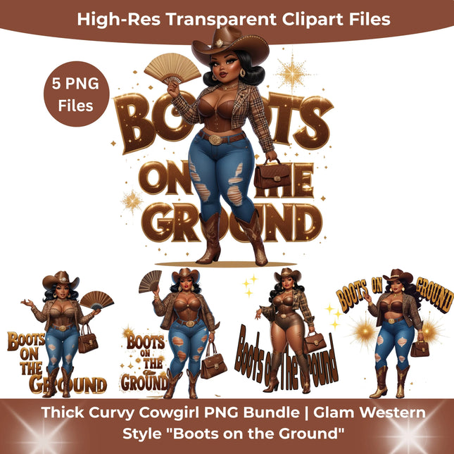 Curvy Cowgirl PNG Bundle – Glam Western “Boots on the Ground” Art Digital File Style-Junction Custom Designs & Prints