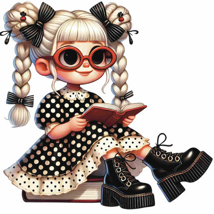 Polka Dot Glam Girl Sitting Pose DTF Heat Transfers #9 by Style Junction Custom Digital Designs, exclusive creative artwork.