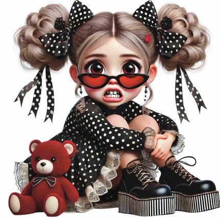 Polka Dot Glam Girl Sitting Pose DTF Heat Transfers #1 by Style Junction Custom Digital Designs, exclusive creative artwork.