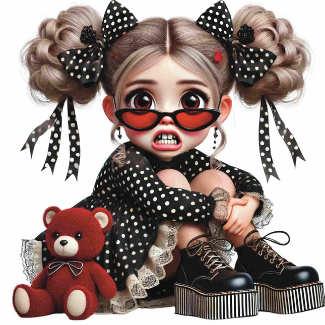 Polka Dot Glam Girl Sitting Pose DTF Heat Transfers #1 by Style Junction Custom Digital Designs, exclusive creative artwork.