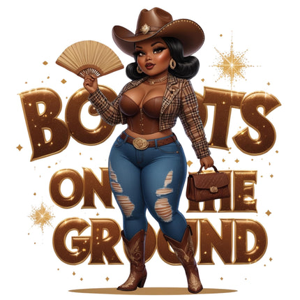Plaid Brown Cowgirl in Boots DTF Heat Transfers #2 by Style Junction Custom Digital Designs, exclusive Western PNG graphic.