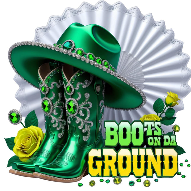 Green Western Bling Boots & Hat DTF Heat Transfers #2 by Style Junction Custom Digital Designs with exclusive sparkling details.